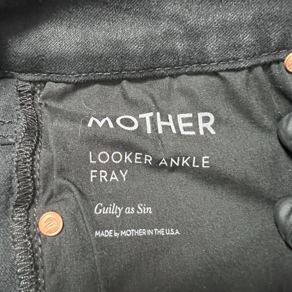 MOTHER Looker Ankle Fray Skinny Jeans SIZE 28 Guilty as Sin Black Distress Denim - Picture 4 of 15